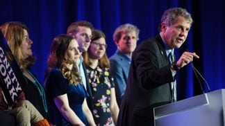 Sen. Sherrod Brown's Ohio is one of several swing states in which a new Harris poll measured crypto sentiment. (Jeff Swensen/Getty Images)