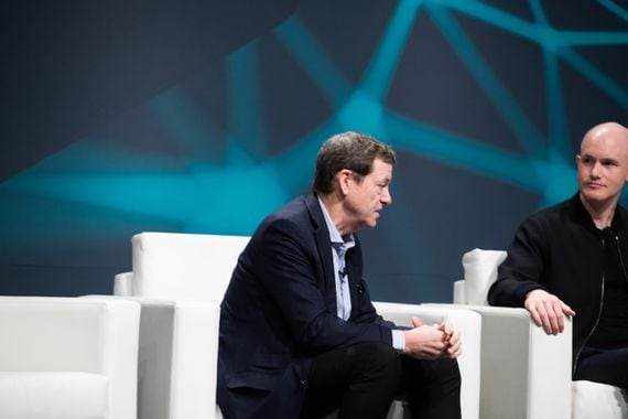 Union Square Ventures' Fred Wilson, left, with Coinbase CEO Brian Armstrong at Consensus 2019.