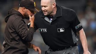 FTX ad patches seen on an MLB umpire (Denis Poroy/Getty Images)
