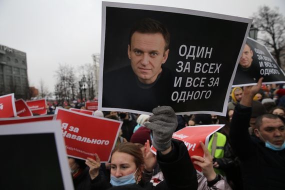 Protesters demanding the release of Vladimir Putin's critic Alexei Navalny in Moscow, Jan. 23, 2021