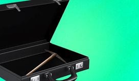 A pickaxe inside a briefcase, symbolizing the entry of traditional businesses into cryptocurrency mining.