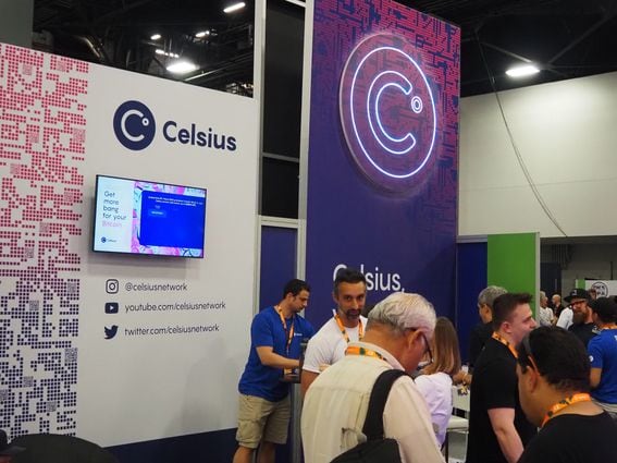 The Celsius booth at Bitcoin Miami 2022 (Danny Nelson/CoinDesk)