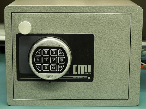 CDCROP: Australian Made CMI H2D Home Safe With La Gard 3750 Digital Electronic Lock. An example of basic home safe that can bolted to a concrete floor (Creative Commons)