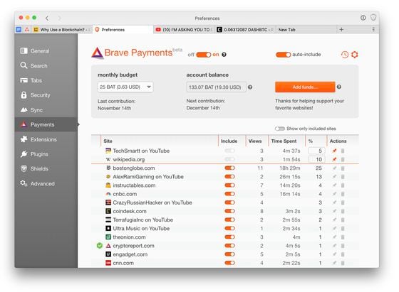  Brave Payments page (Courtesy of Brave).