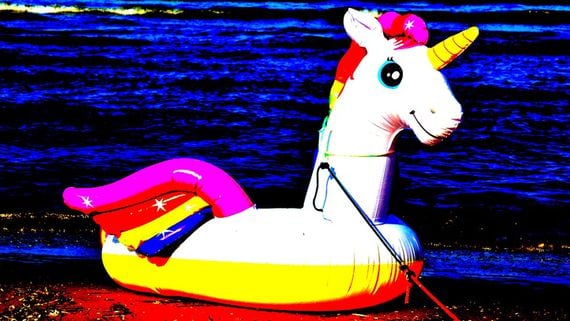 Floatie in the form of a unicorn, the emblematic mythical creature featured in Uniswap's logo and marketing materials. (Unsplash/Modified by CoinDesk)