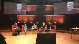 Gavin Wood (second from left) speaks at Web3 Summit 2019. (Credit: Christine Kim / CoinDesk)