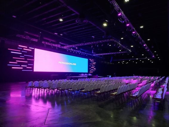 The main stage of Permissionless 2022 ahead of the event. (Blockworks/Twitter)
