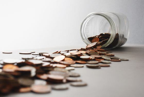 Tip jar, coins