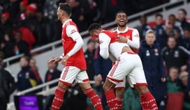 Reiss Nelson, of Arsenal, celebrates scoring a goal in the English Premier League (James Williamson/Getty Images)