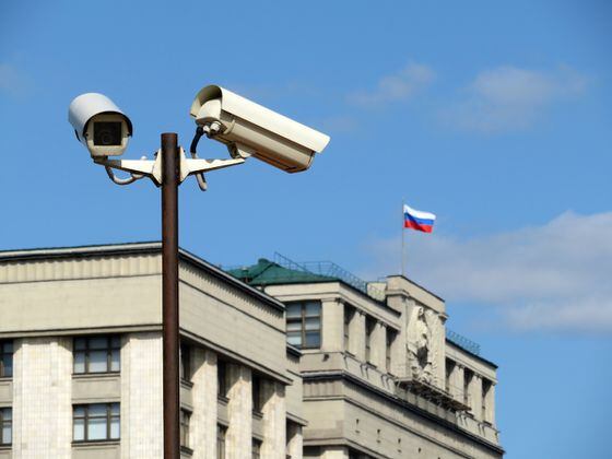 Security cameras outside the Russian parliament building