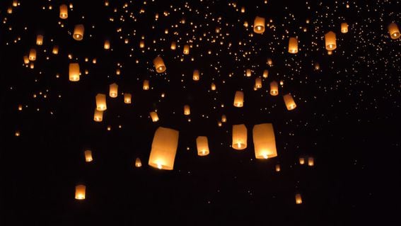floating, lanterns