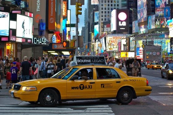 Yellow cab in Times Square New York
