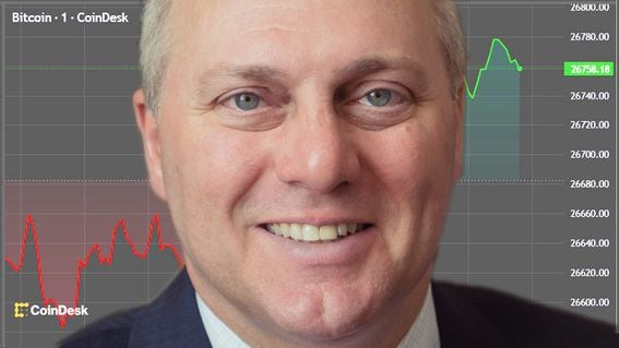U.S. House Majority Leader Steve Scalise got the nod from his party to be the next speaker of the House. But several fellow Republicans may vote against him anyway, so his ascent isn't assured. (Photo courtesy of Rep. Steve Scalise; illustration by Jesse Hamilton/CoinDesk)
