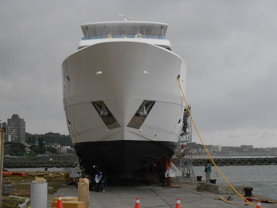  The mega yacht is currently being furnished with brand new equipment at the shipyard.