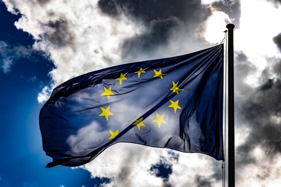 EU-flag with dramatic sky