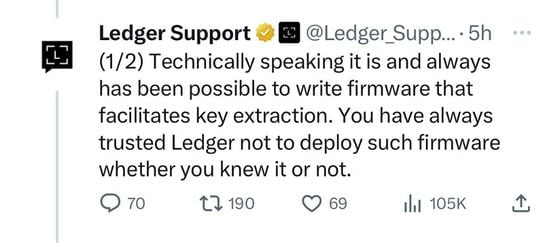 A since-deleted Tweet from French hardware wallet maker Ledger