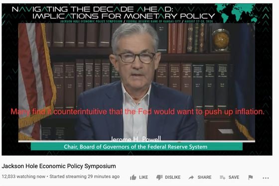 Federal Reserve Chairman Jerome Powell speaks at the Kansas City Fed's first-ever virtual Jackson Hole Economic Policy Symposium.