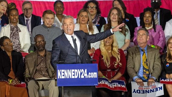 Robert F. Kennedy Jr. announces his candidacy in Boston on April 19. (Scott Eisen/Getty Images)