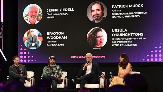 Left to right: Braxton Woodham, Patrick Murck, Jeffrey Edell and Ursula O’Kuinghttons (Shutterstock/CoinDesk)
