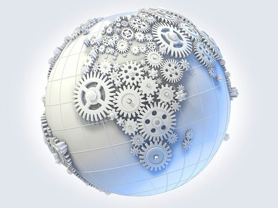 CDCROP: Gears on a globe in shape of Europe and Africa (Getty Images)