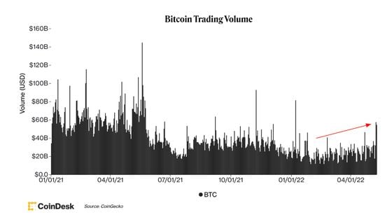 Bitcoin's trading volume (CoinDesk, CoinGecko)