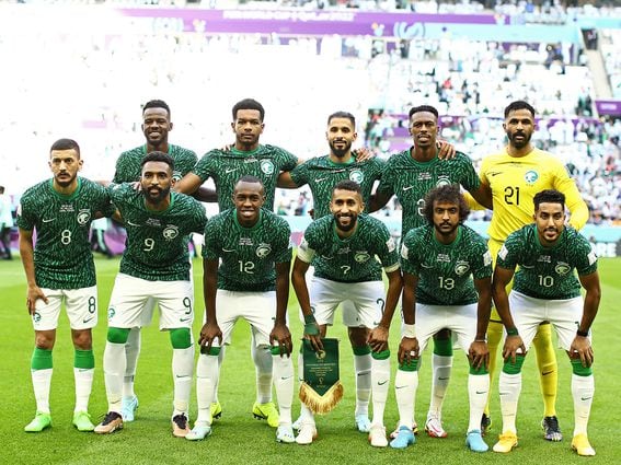 LUSAIL CITY, QATAR - NOVEMBER 22: Saudia Arabia squad poses for team photo during the FIFA World Cup Qatar 2022 Group C match between Argentina and Saudi Arabia at Lusail Stadium on November 22, 2022 in Lusail City, Qatar. (Photo by Heuler Andrey/Eurasia Sport Images/Getty Images)