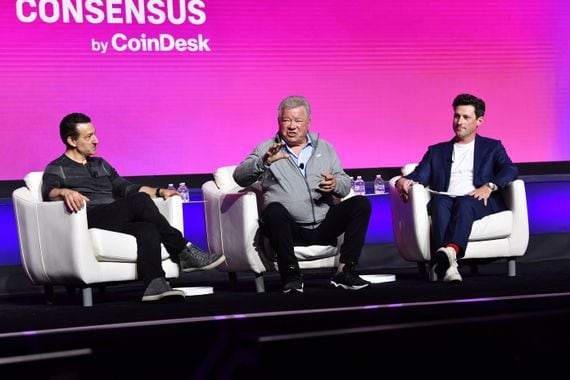 William Shatner (center) at Consensus 2023 (Shutterstock/CoinDesk)