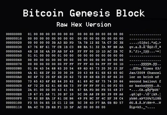Bitcoin Genesis Block, Jan. 3, 2009. (Image via Wikimedia Commons)