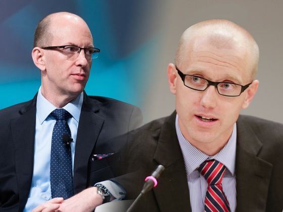 ErisX CEO Thomas Chippas (left) and Cboe Executive Vice President and Chief Operating Officer Chris Isaacson (CoinDesk archives, Andrew Harrer/Bloomberg via Getty Images, modified by Rob Mitchell for CoinDesk)
