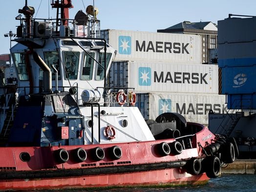 CDCROP: Maersk shipping containers are seen in the dock area of Portsmouth International Ferry Port on January 08, 2019 in Portsmouth, England. (Leon Neal/Getty Images)