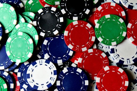 A pile of poker chips