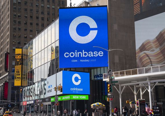 Coinbase sign in Times Square, New York. (Robert Nickelsberg/Getty Images)