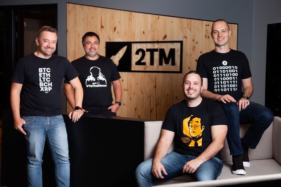 Roberto Dagnoni, 2TM CEO; Reinaldo Rabelo, Mercado Bitcoin CEO; Mauricio Chamati and Gustavo Chamati, 2TM co-founders (2TM)
