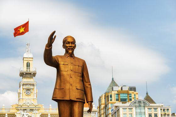 Statue of Ho Chi Minh  in front of Ho Chi Minh City Hall in Vietnam.