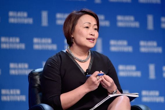 Proof of Learn co-founder Sheila Lirio Marcelo speaks during the 2016 Milken Institute Global Conference while she was CEO and founder of Care.com. (Alberto E. Rodriguez/Getty Images)