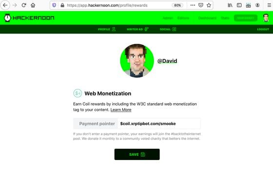 Activating the Coil Web Monetization tag.