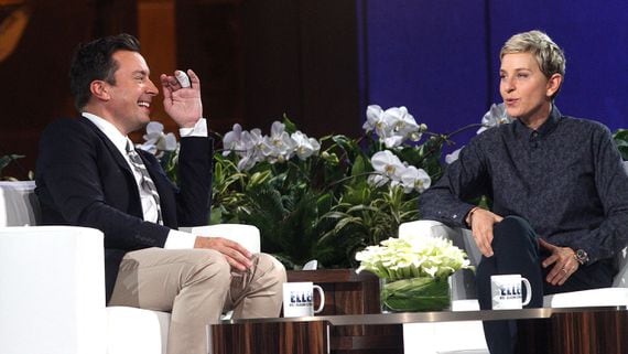 Jimmy Fallon and Ellen DeGeneres appear on the "The Ellen DeGeneres Show" in 2015.
