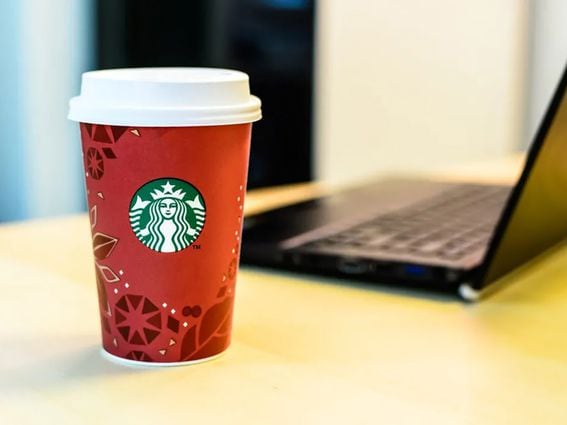 CDROP: Starbucks with laptop (Shutterstock)