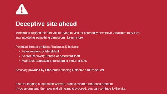 MetaMask Chrome plugin's warning message