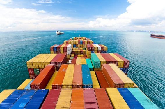 Container ship entering Singapore