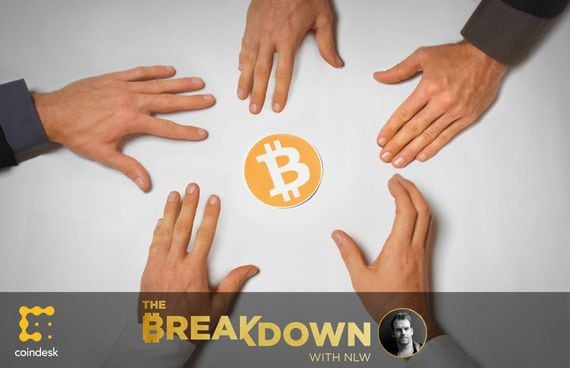 Five hands all grabbing for a bitcoin logo, as today’s episode covers all the new institutions getting involved in bitcoin.