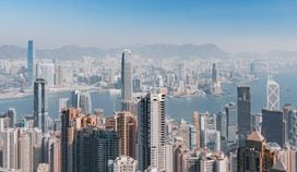 Hong Kong harbor skyline view into Kowloon