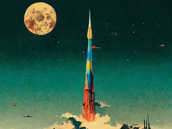 DO NOT USE: CDCROP: Retro Rocket Moon AI Artwork (Midjourney/CoinDesk)