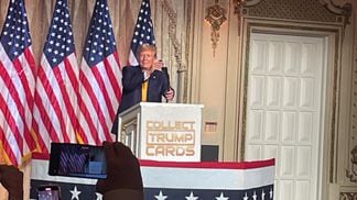 Former U.S. President Donald Trump courted crypto voters well beyond the attendees at his NFT gala. (Danny Nelson/CoinDesk)