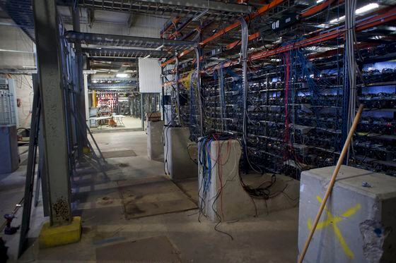 Bitcoin mining machines in a former steel mill in the Midwest. (Luxor Technologies)