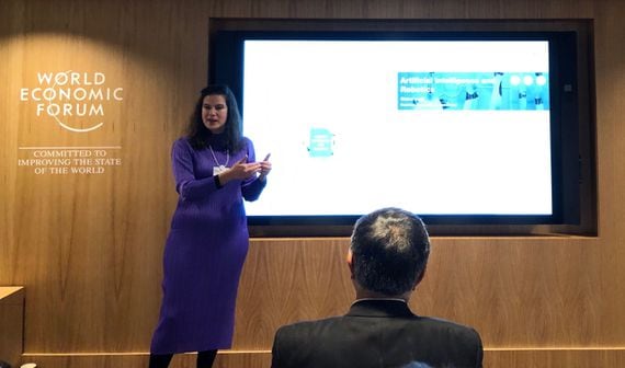 COMPLIANCE NOW: RegTech expert Diana Paredes speaks at the 2020 Annual Meeting of the World Economic Forum. (Photo by Leigh Cuen for CoinDesk)