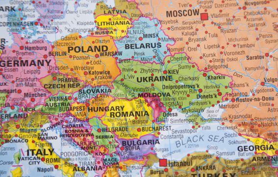 Ukraine, Russia on the map