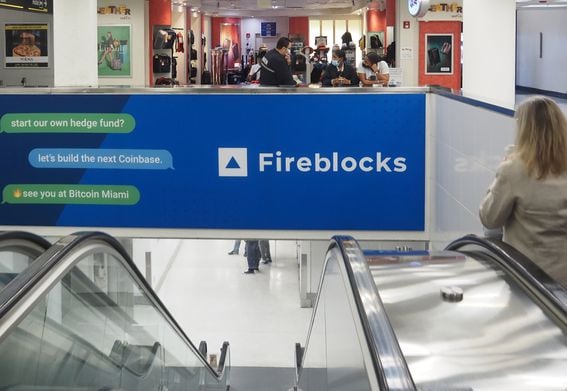 Fireblocks sign at Miami airport during Bitcoin Miami conference 2022