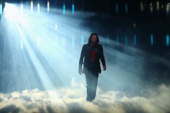 Actor Keanu Reeves walks on stage to speak about "Cyberpunk 2077" from developer CD Projekt Red during the Xbox E3 2019 Briefing at The Microsoft Theater on June 09, 2019, in Los Angeles.