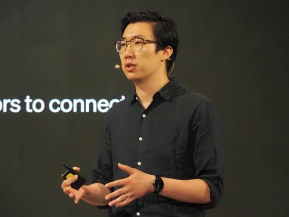 Magic Eden CEO Jack Lu at Solana's phone launch event, June 2022. (Danny Nelson/CoinDesk)